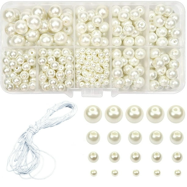 420 piezas de cuentas de vidrio de 4 mm a 10 mm, cuentas de vidrio redondas de color beige, cuentas de tamaño mixto para la fabricación de joyas, collares, pulseras, manualidades Ormromra JPXSD-171