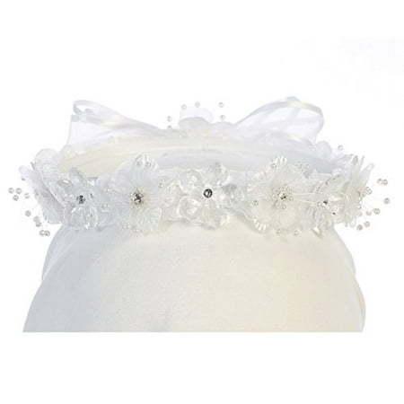 Flower Sparkle Beaded Headband Headpiece Hair Wreath Bow Flower Girl Crown White (A60G7)