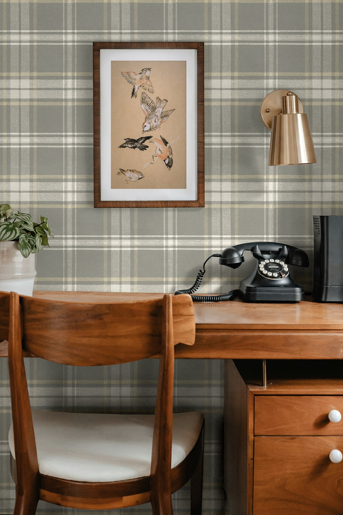 Nextwall Daydream Grey Sennehill Plaid Peel And Stick Wallpaper - 20.5 in. W x 18 ft. L Roll