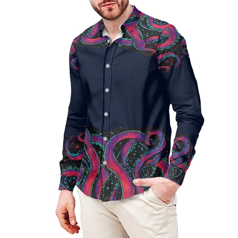 octopus dress shirt Chririnla Autumn Maple Leave Pumpkin Men's Long Sleeve Shirt Fit Long  Sleeve Collared Button Up Formal Shirt Clothing Tops Business Clothes M-3XL
