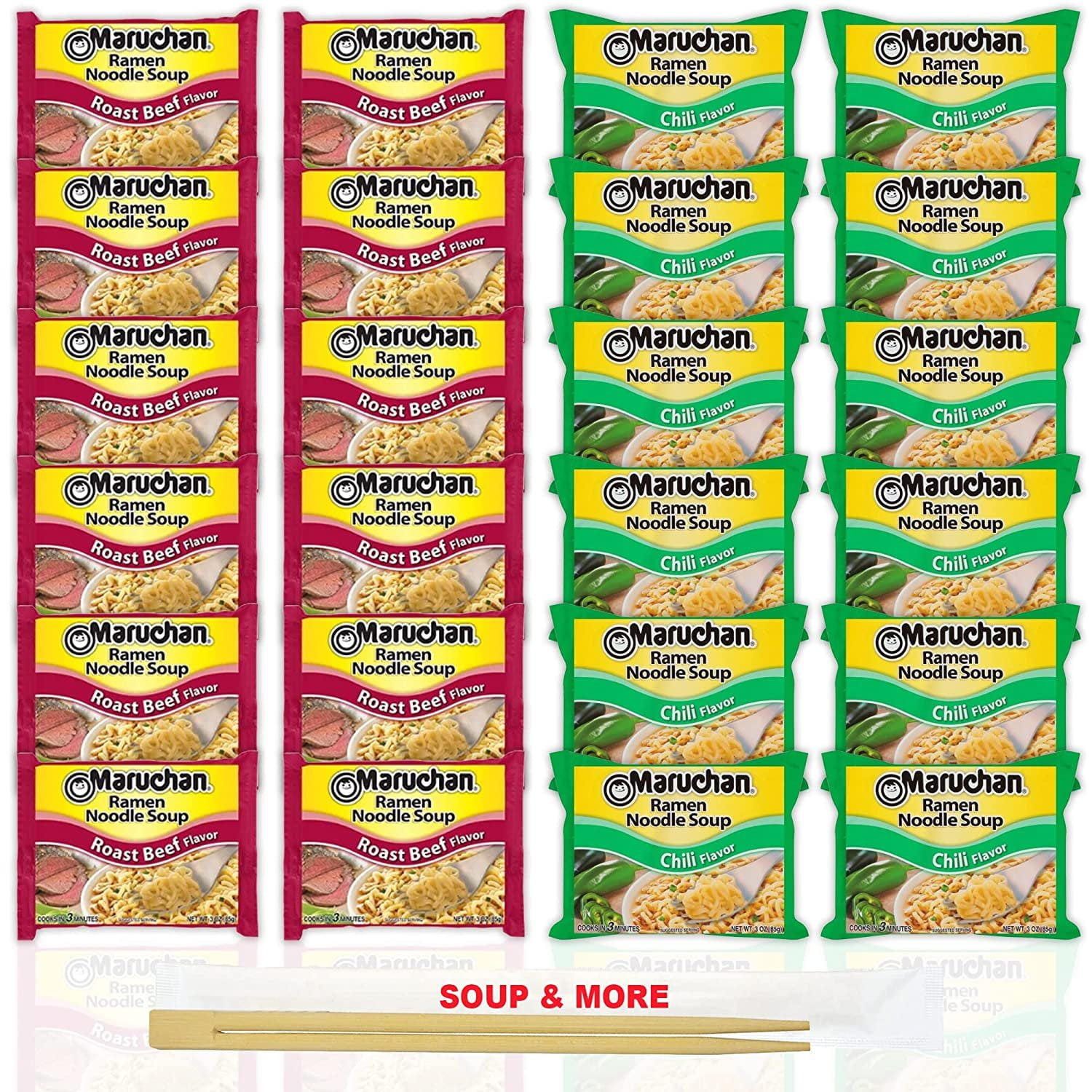 Maruchan Ramen Instant Noodle Soup Variety, 2 Flavors 12 Packs Roast