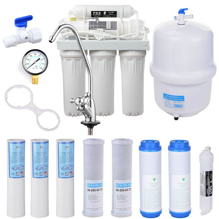 Yescom 5-Stage 50GPD RO Reverse Osmosis Water System and 8 Extra Filters and Pressure Gauge for Healthy Drinking