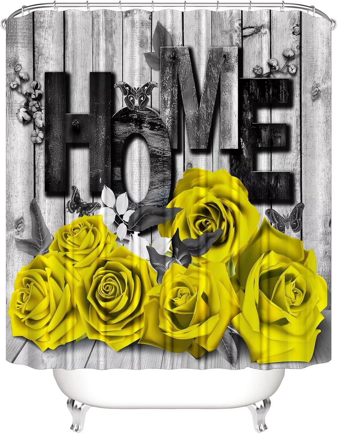Red Rose 4 Pcs Shower Curtain Sets Non-Slip Rugs Bath Mat Toilet Cover U Shaped Mat Black Red Shower Curtain with 12 Hooks Red Rose Bathroom Set