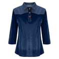 thumbnail image 2 of TaTaai Ladies Gold Velvet Denim Spliced Slim Fit Top Three Quarter Sleeve Pullover Blouse Soft Warm Casual Fashion Top For Women Daily Office Holiday Outfits Gift, 2 of 7