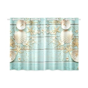 Cadecor Beach Theme Window Kitchen Curtain Coastal Ocean Sea