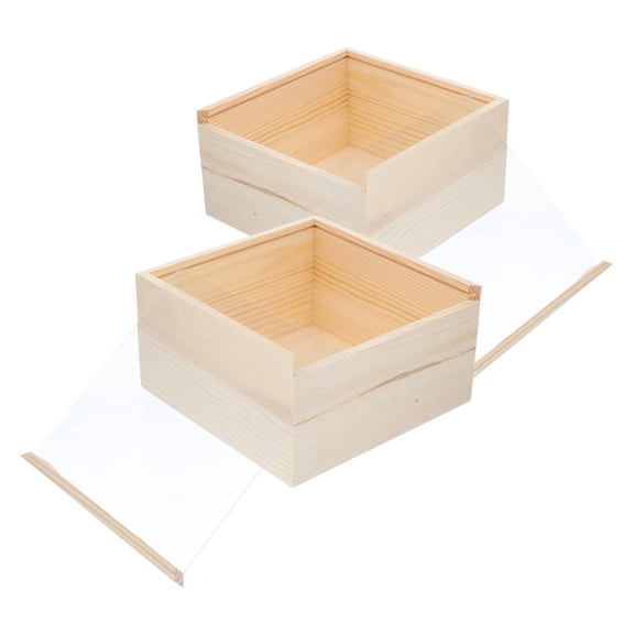 WHAMVOX 2Pcs Wooden Storage Container with Transparent Acrylic Lid Sliding Cover for Small Items