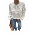 thumbnail image 2 of Women's Crochet Sweater Crew Neck Long Sleeve Tie Open Back Cropped Sweater Knit Pullover Top Rice S, 2 of 10