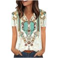thumbnail image 2 of ClodeEU Women's V Neck Printed Short Sleeve Shirt,Loose Fit Casual Top with Button Blue,Womens Plus XXL, 2 of 7