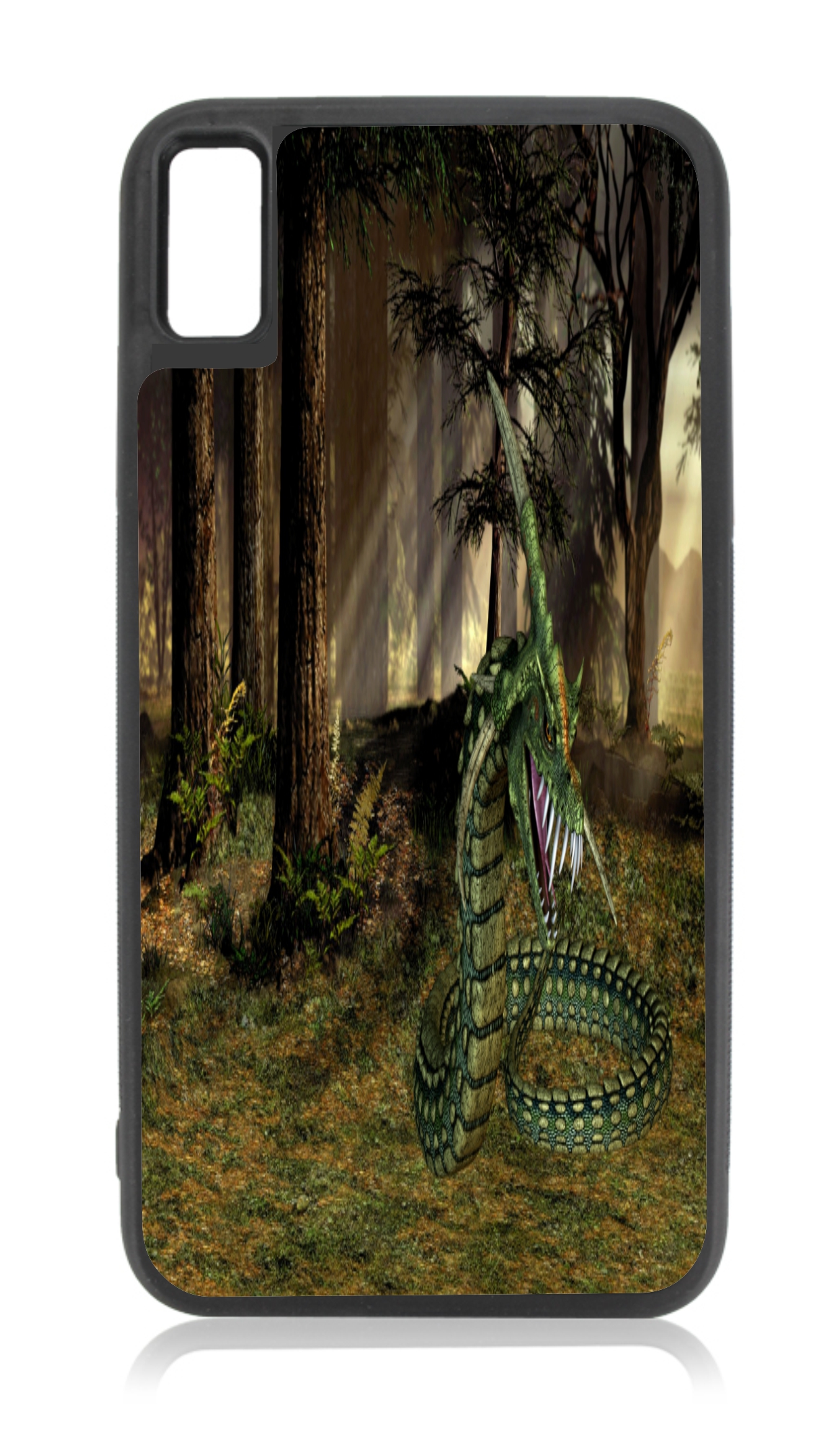 Lindworm Dragon in the Forest Design Black Rubber Case Cover for the Apple iPhone 10 / iPhone X / iPhone XS - iPhone 10 Case - iPhone X Case - iPhone XS Case - image 1 of 1