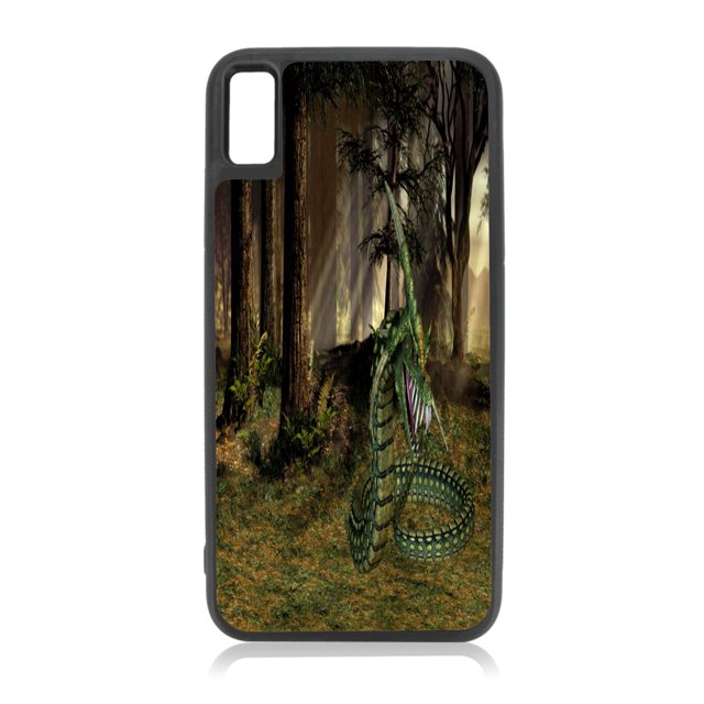 Lindworm Dragon in the Forest Design Black Rubber Case Cover for the Apple iPhone 10 / iPhone X / iPhone XS - iPhone 10 Case - iPhone X Case - iPhone XS Case
