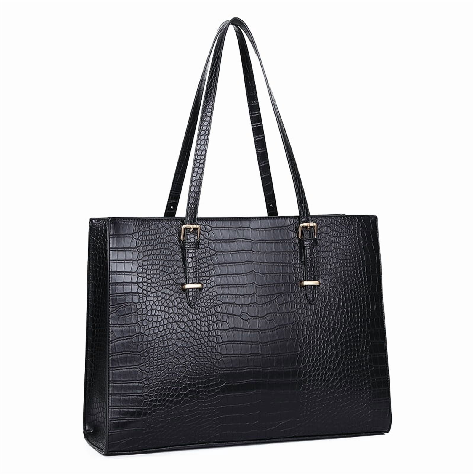 LAATIKUI Laptop Bag for Women PU Tote Bag Crocodile Lightweight Business Office Handbag Work Bag Waterproof Shoulder Briefcase