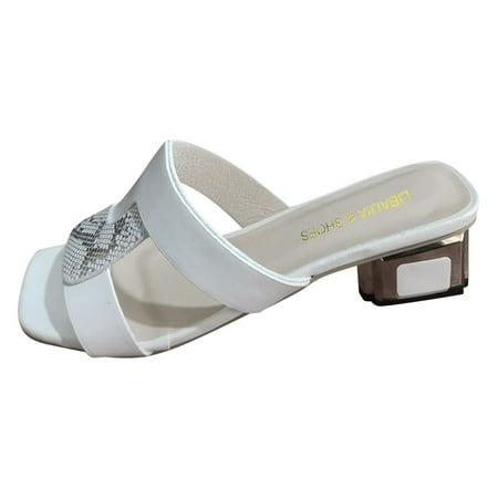 

Slippers for Women Fashion Women S High Heels Breathable Lace-Up Shoes Casual Toe-Knob Sandals Womens Slippers Pu White 42