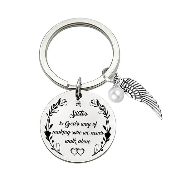 Sister Keychain A Sister Is God's Way Of Making Sure We Never Walk Alone Sister Keychain For Sister Key Clips round Key Rings Stun Stick for Dogs Womens Lanyard for Keys Thick Lanyard for Keys