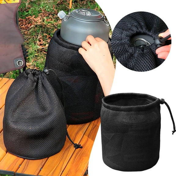 Camping Pot Bag Kitchen Cutlery Organizer Drawstring Anti Collision Protection Outdoor Camping Cookware Bag for BBQ Fishing, 11.42in*13.78in,2PC