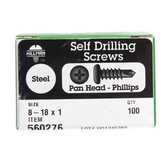 Hillman Self Drilling Sheet Metal Screws 1 " Standard Grade Phillips Pan Head 100 / Box