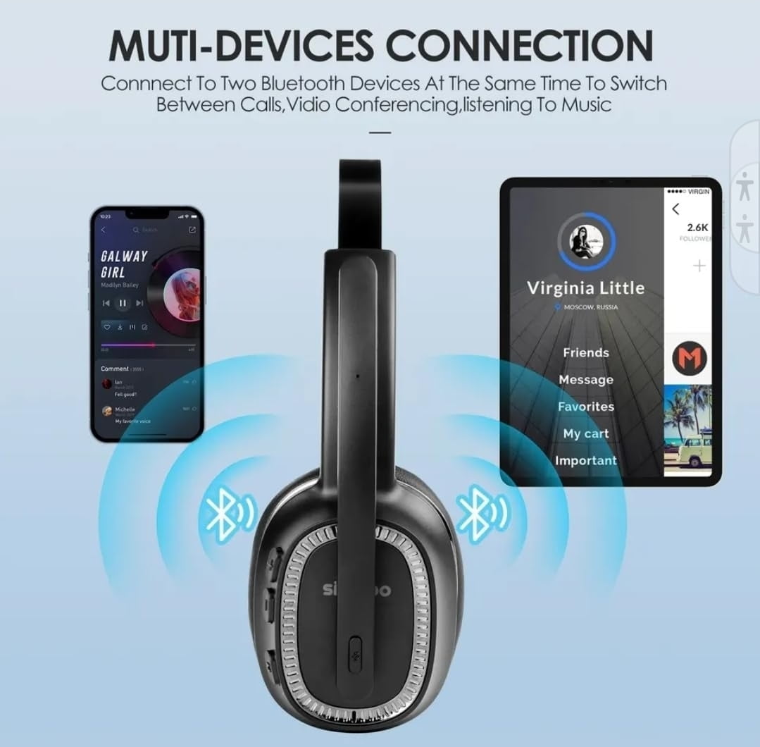 Sindoo JH-101 On-Ear Trucker Bluetooth Headset with Noise-Cancelling Microphone, Lightweight, Wireless Single Earpiece Design, Compatible with All Bluetooth Devices - Black
