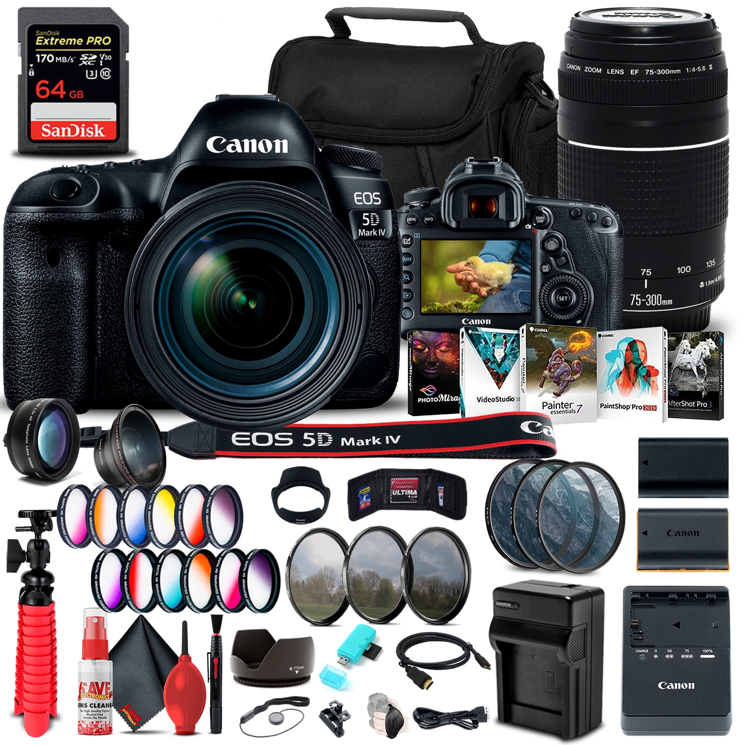 Canon EOS 5D Mark IV DSLR Camera with 24-70mm & 75-300mm Lenses + 64GB Card & Filter Kits (International Version)