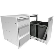 Lischwert Outdoor Kitchen Drawers Combo,Stainless Steel Cabinets for Kitchen BBQ Island,Triple Access Storage with Stainless Steel Handle for BBQ,Triple Drawers with Double Trash D39