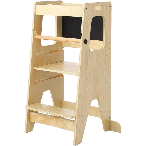 QinaQin 3-in-1 Toddler Standing Tower,Kitchen Step Stool,150LBS Loading Bearing Kitchen Stool Helper,Adjustable Toddler Standing Tower,Anti-Drop Railing Safety Rail Design,Wood