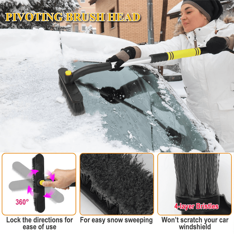 Snow Brush, 3-in-1 Extendable 25.2-32 Ice Scraper and Snow Brush, Snow Scraper w/Pivoting Brush Head for Car Windshield Car Vent,Detachable Snow