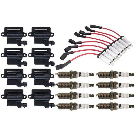 Ignition Coil Spark Plug and Wire Set 17 Piece - Compatible with 1999 - 2006 GMC Sierra 1500 2000 2001 2002 2003 2004 2005