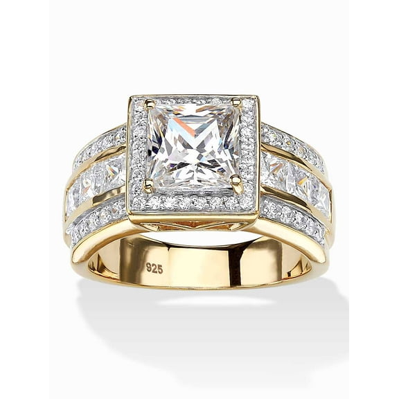 PalmBeach Jewelry 2.92 TCW Princess-Cut Cubic Zirconia Halo Engagement Ring in 18k Gold-plated Sterling Silver