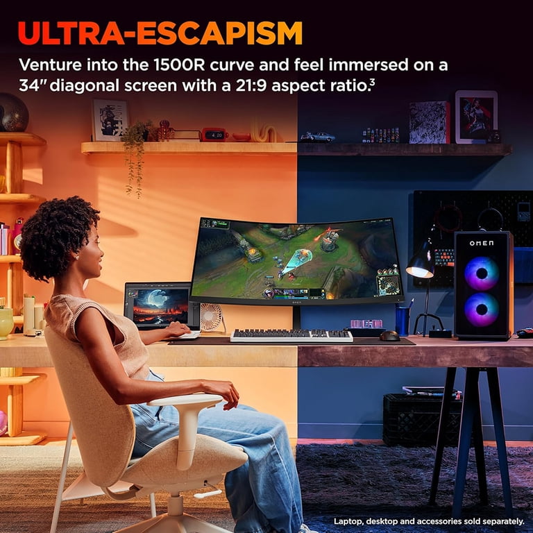 Hewlett Packard OMEN 34 inch WQHD 180Hz Curved Monitor - Walmart.com