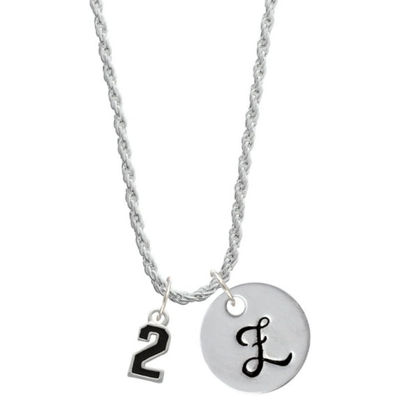 Delight Jewelry Silvertone Black Number - 2 Silvertone Script Initial Disc - Z - Charm Necklace, 20"+3"