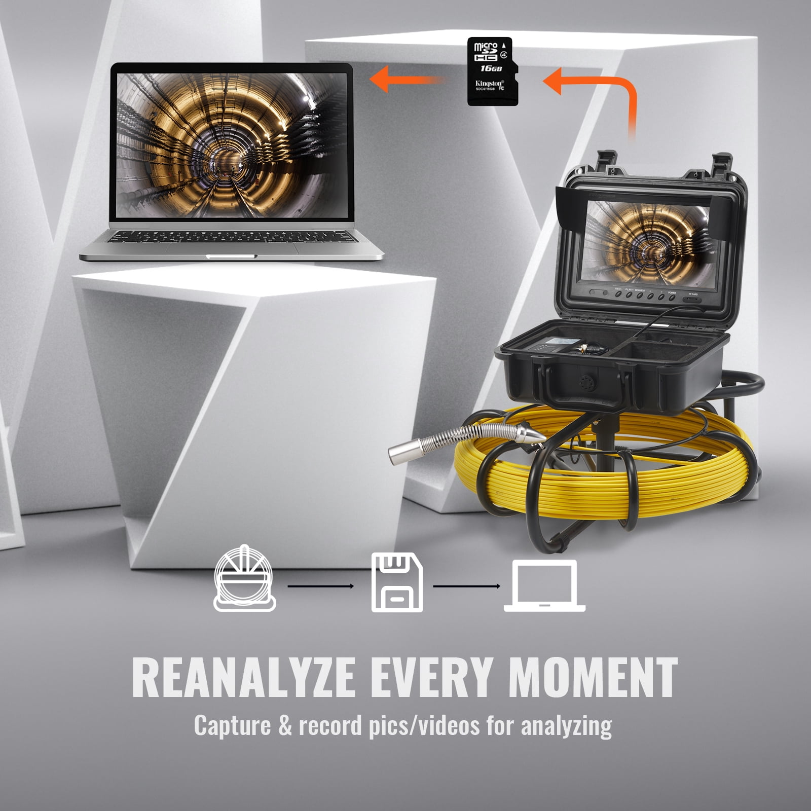 BENTISM Sewer Camera, 165 ft/50 m, 9" Screen Pipeline Inspection Camera with DVR Function, Waterproof IP68 Camera w/12 Adjustable LEDs, w/a 16 GB SD Card for Sewer Line, Home, Duct Drain Pipe Plumbing