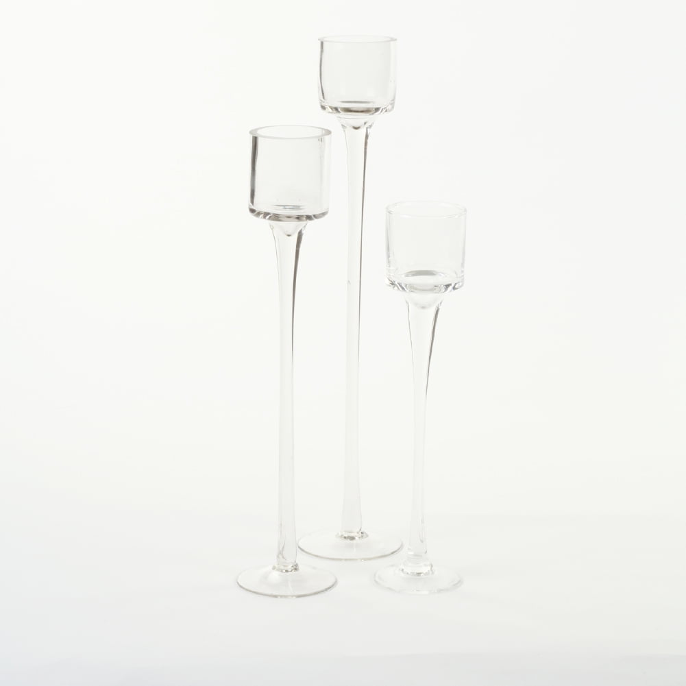 Koyal Wholesale Long Stemmed Tealight Candle Holder, Set of 3, Pedestal