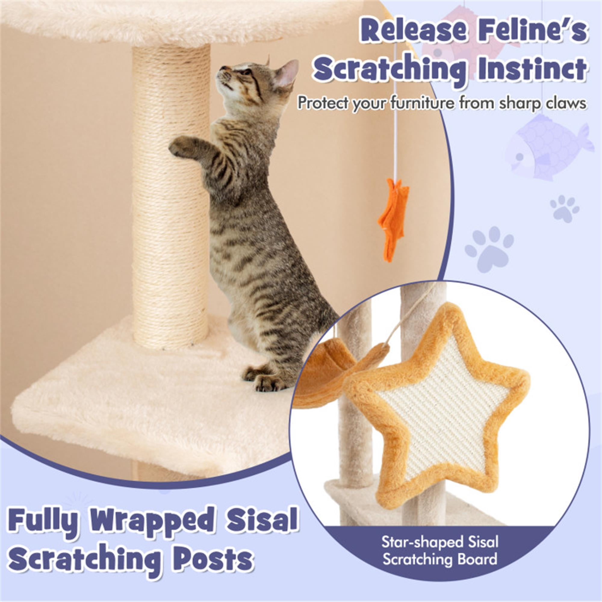 Kadyn 63" Could Cat Tree for Indoor Cats, Cat Condo with Cat Scratching Post and Board, Cat Tower for Kitten with Dangling Balls, Beige