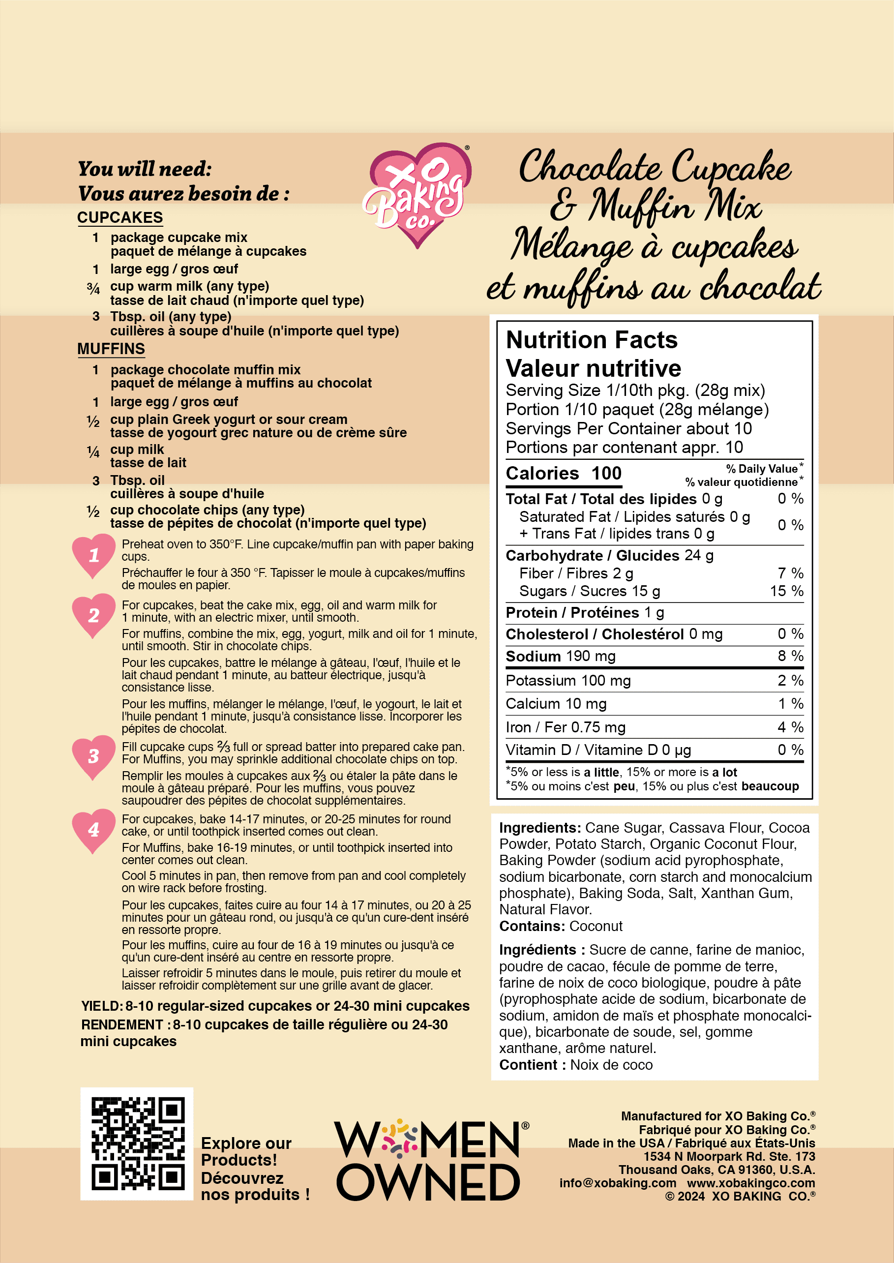 XO Baking Co. Gluten Free Small Batch Chocolate Cupcake & Muffin Mix; Valentine's Day Baking, Non-GMO; No Preservatives, Artificial Flavors or Colors, 9.75oz