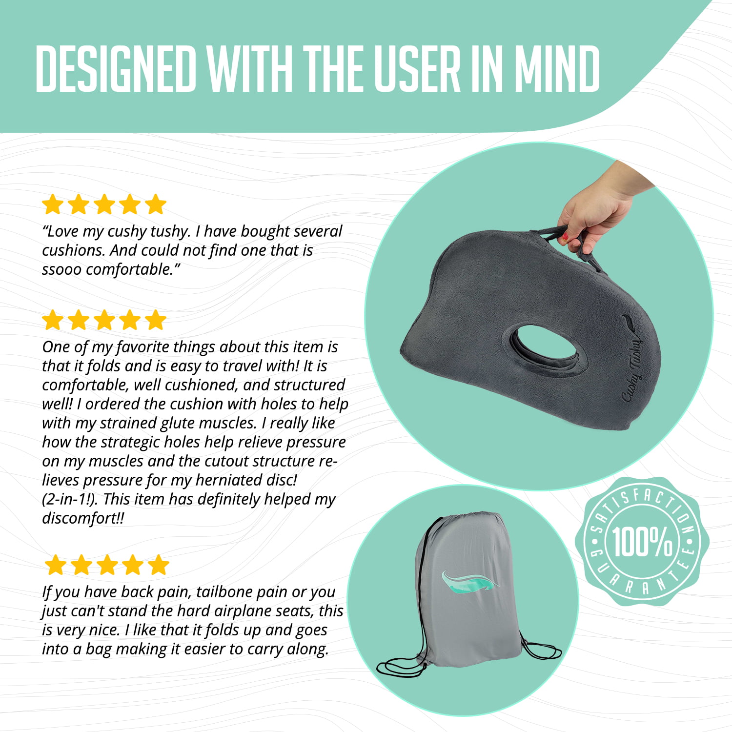 Cushy Tushy Premium Foldable Travel Seat Cushion - for Relief of Lower  Back, Sciatic, Butt and Tailbone Pain - for Home & Office Use, Perfect for  Travel or Driving - Coccyx Seat