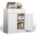 thumbnail image 5 of BESFUR Metal Garage Storage Cabinet with Two Lockable Drawers 2 Locking Doors and an Adjustable Shelf, 36" White Metal Short Storage Cabinet for Home Office, Garage,School,Utility Room, 5 of 9