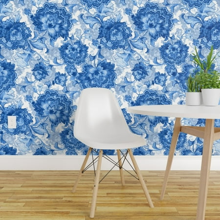 Peel-and-Stick Removable Wallpaper Blue Floral Chinoiserie
