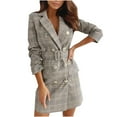 thumbnail image 2 of VEKDONE Tweed Blazer Dresses Women Work Office Professional Slim Lapel Button Blazer Dress with Waistband Plaid Trench Coat 2025 on S-2XL, 2 of 5