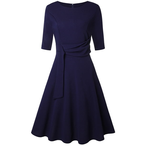 Navy blue skater dress with sleeves sale