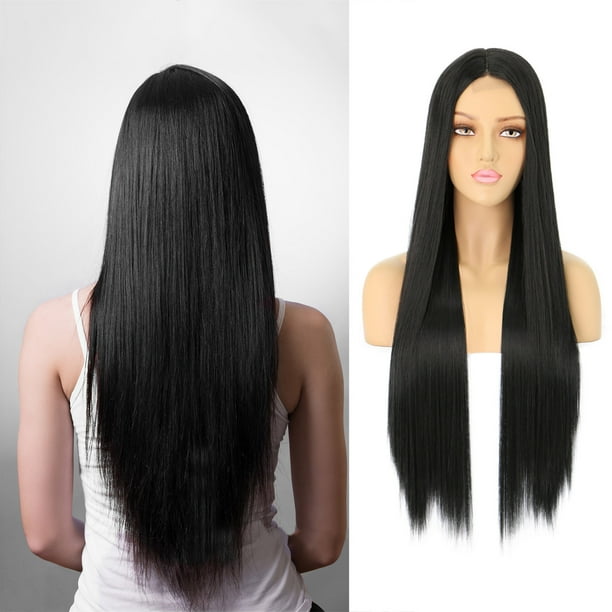 Fiudx Peluca de Cabello Liso de Fibra Resistente a Altas Temperaturas, Encaje Frontal Artesanal, Estilo Elegante para Fiestas y Uso Diario, Accesorios de Moda para Mujer, Champú de Fácil Cuidado.