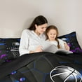 thumbnail image 5 of jejeloiu Basketball Game Bedding Comforter Set,Modern Geometric Honeycomb Twin Comforter Sets,Purple Black Blue Bedding Set For Boys Kids,Super Cozy Room Decor Reversible,2-Piece, 5 of 8