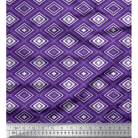 Soimoi Purple Cotton Duck Fabric Diamond & Triangle Geometric Fabric Prints By Yard 44 Inch Wide