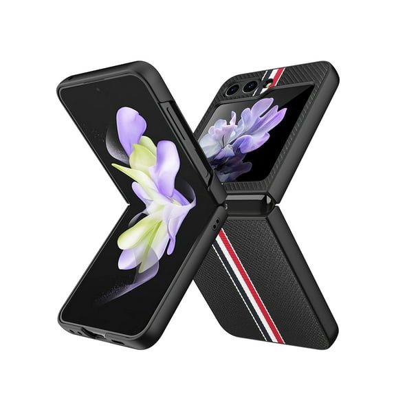 For Samsung Galaxy Z Flip 5 Fabric PU Leather Flip Hybrid Shockproof Hard PC Shell TPU Thin Slim Durable Protective Cover ,Xpm Phone Case [ Black ]