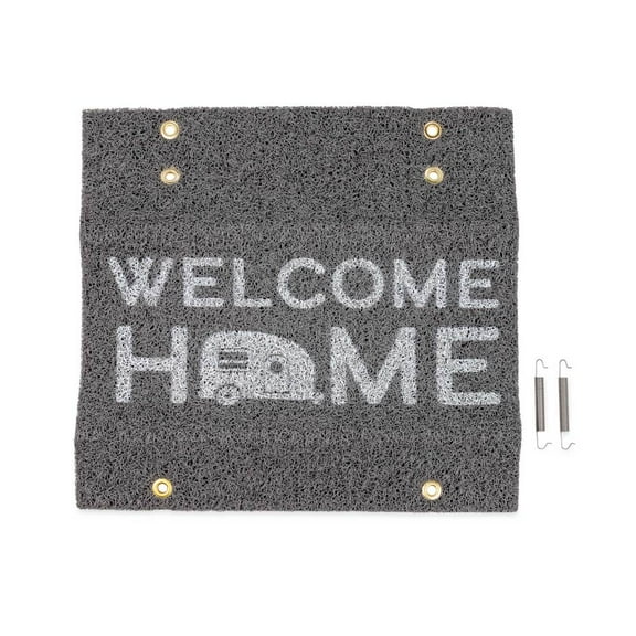 Camco 53196 LIBATC RV Wrap Around Step Rug for 18" Wide Steps - Gray White Welcome Home Print