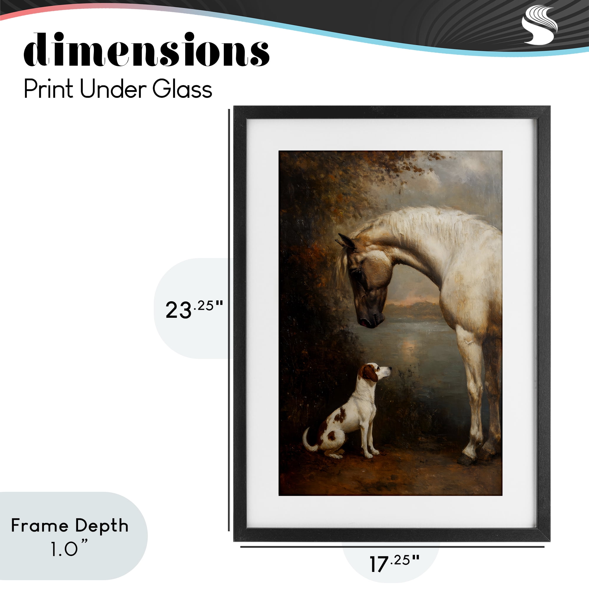 Stupell Industries Hound & Horse Vintage View Black Framed Print Under Glass, design by Petal Prints Design