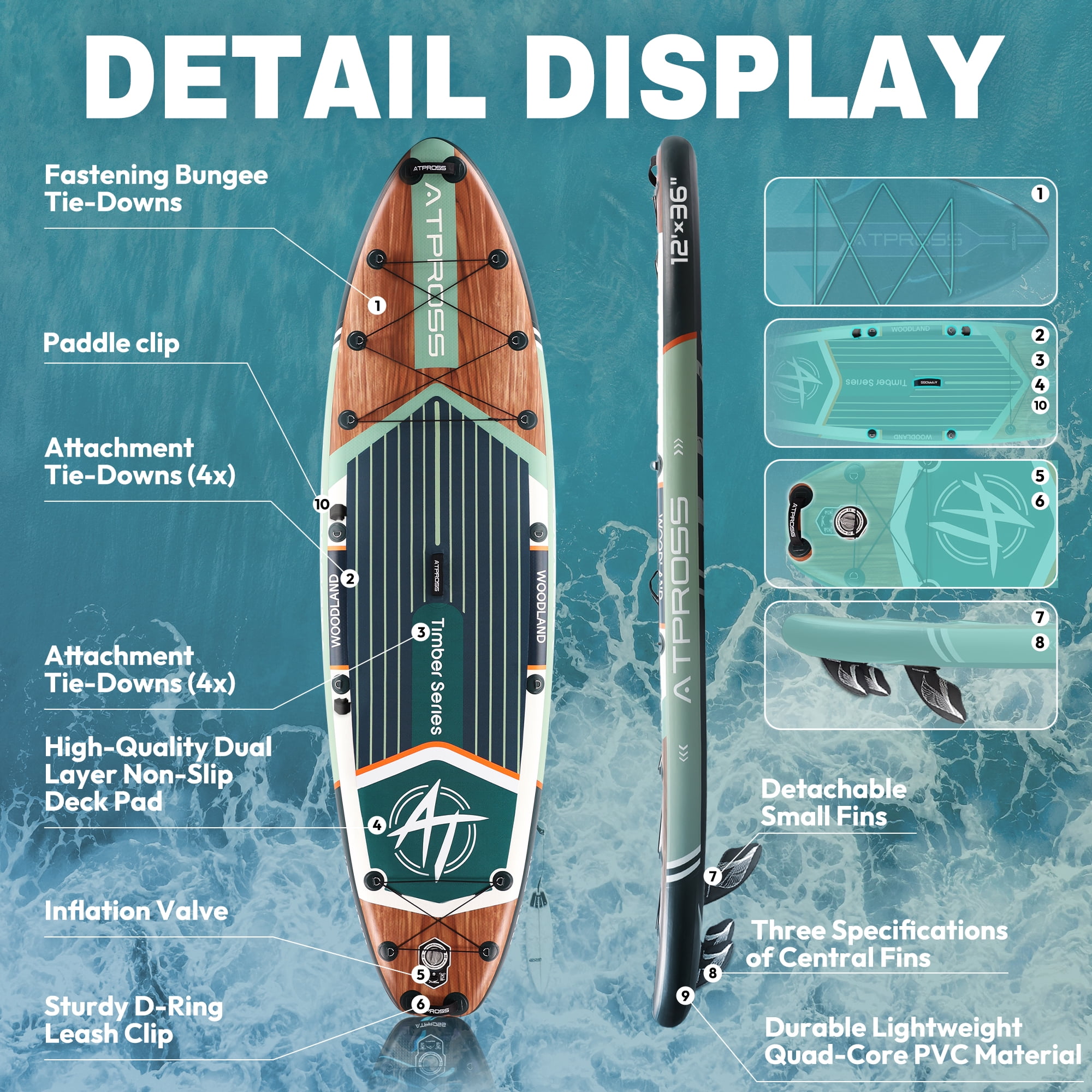 Ultifit Inflatable Paddle Board Extra Wide 500 Lbs Capacity Anti-Slip Design with SUP Accessories and Seat 12' x 36"
