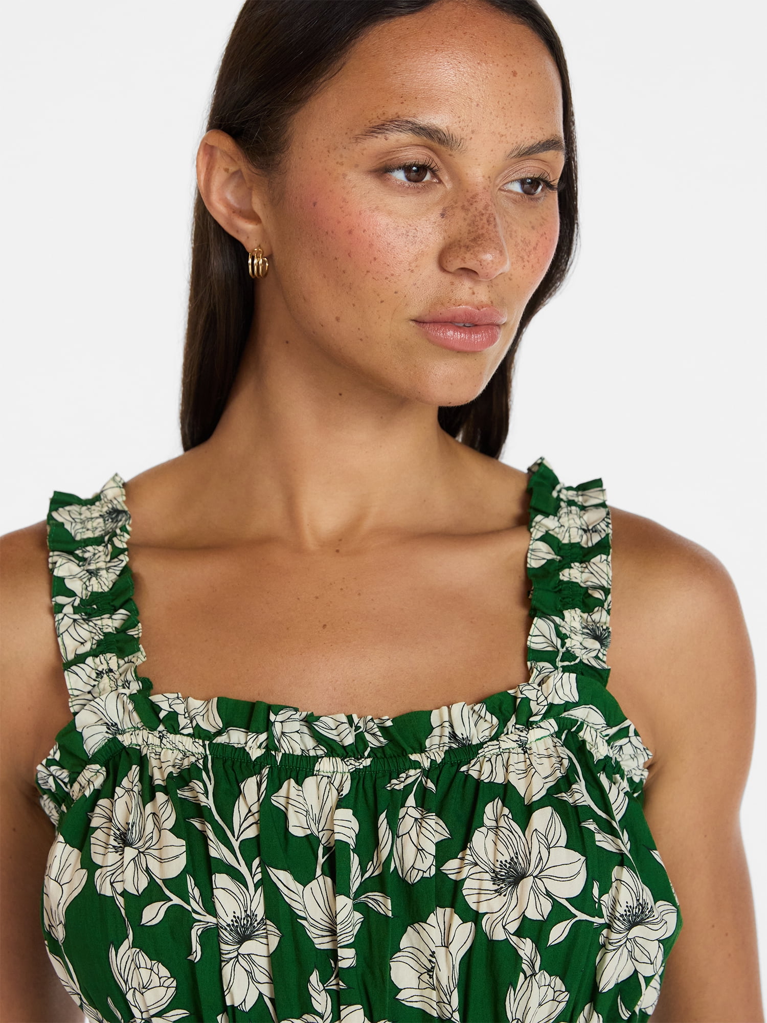 Time and Tru Women's Sleeveless Smocked Peasant Midi Dress, Sizes XS-4X