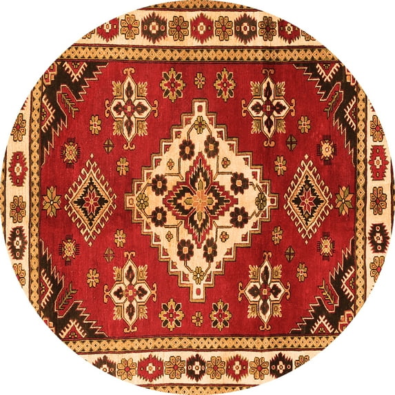 Ahgly Company Indoor Round Geometric Orange Traditional Area Rugs, 8' Round