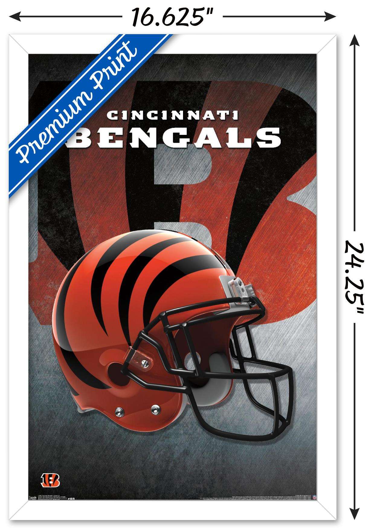 NFL Cincinnati Bengals - Helmet 16 Wall Poster, 14.725" x 22.375", Framed