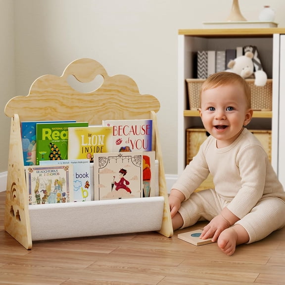 Wood Kids Bookshelf, Montessori Bookshelf,Suitable Kids Rooms, Nursery & Classroom, Toddler Book Rack, Nursery Book Shelves, Kids Bookcase, The Perfect Nursery Organizer