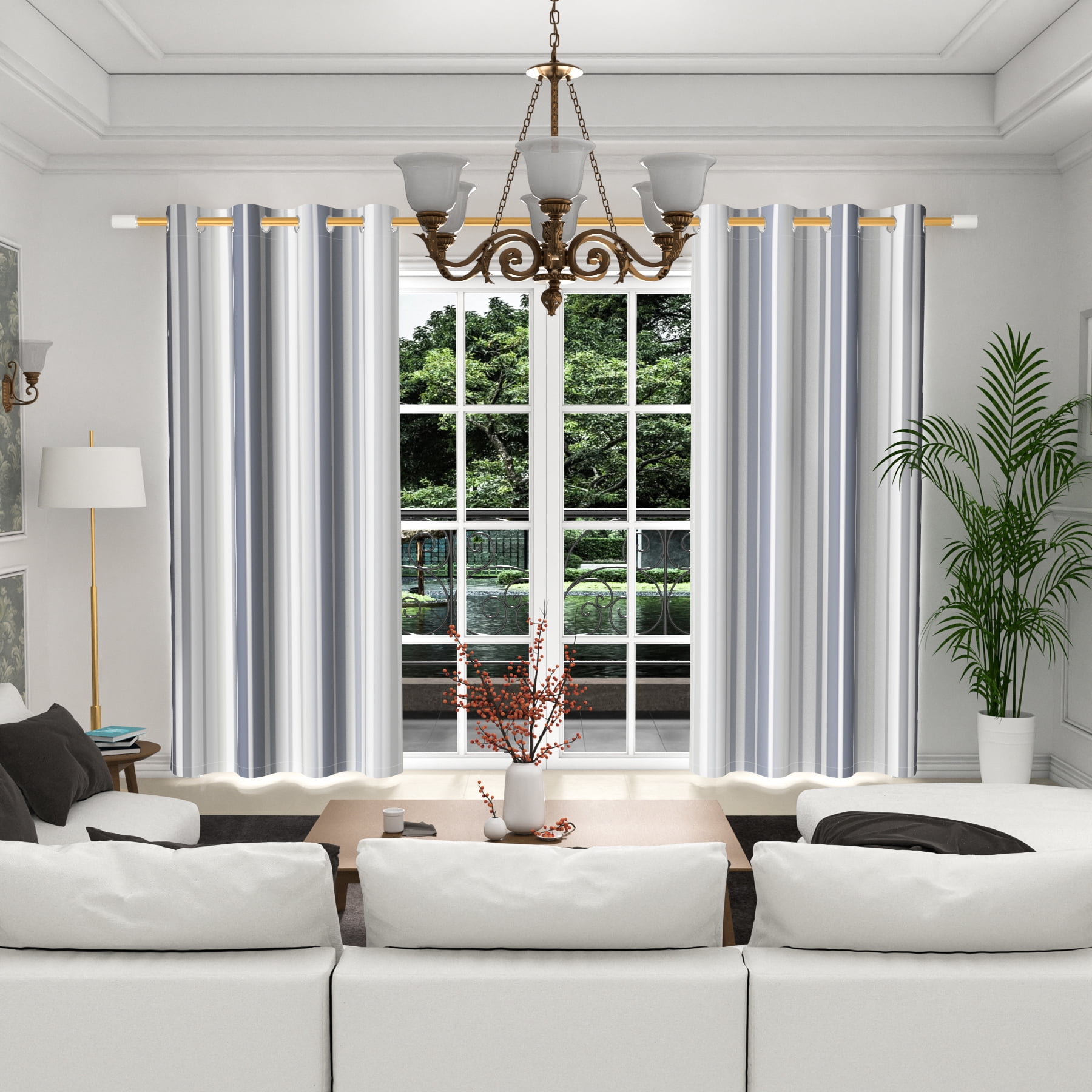 Lfeey Blackout Curtains 84 inches long, Striped Printed Curtains for Bedroom, Insulated Lined, 42x84 inches, Gray and White, 2 Panels