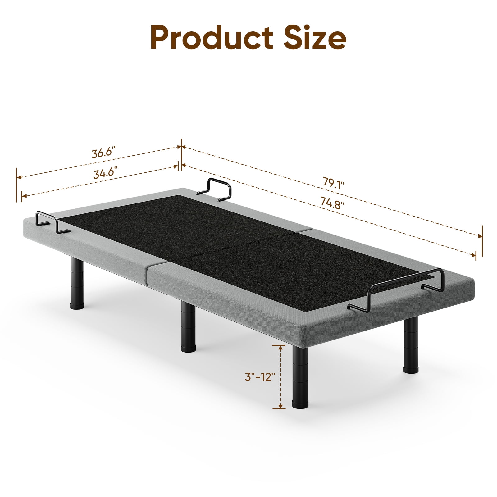 Twin XL Adjustable Bed Frame with Massage,Remote Control and Charging Ports,Electric Power Bed Base,Adjustable Heights,Support 1000 lbs